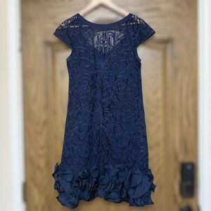 Jessica Simpson Dark Blue Lace Semi Formal Dress Ruffle Hem